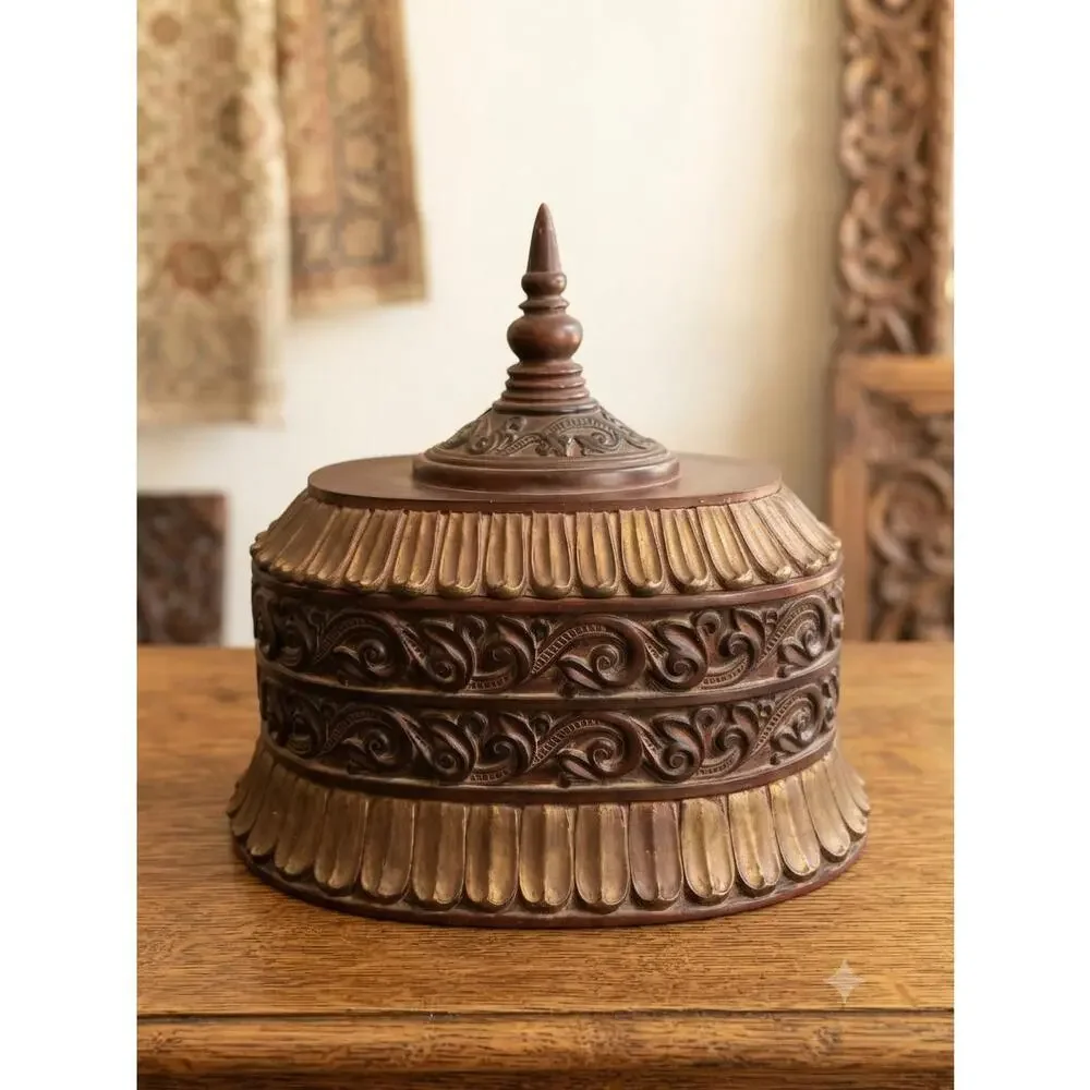 Vintage Ornate Bronze Tone Resin Trinket Box Large Oval Storage Container with